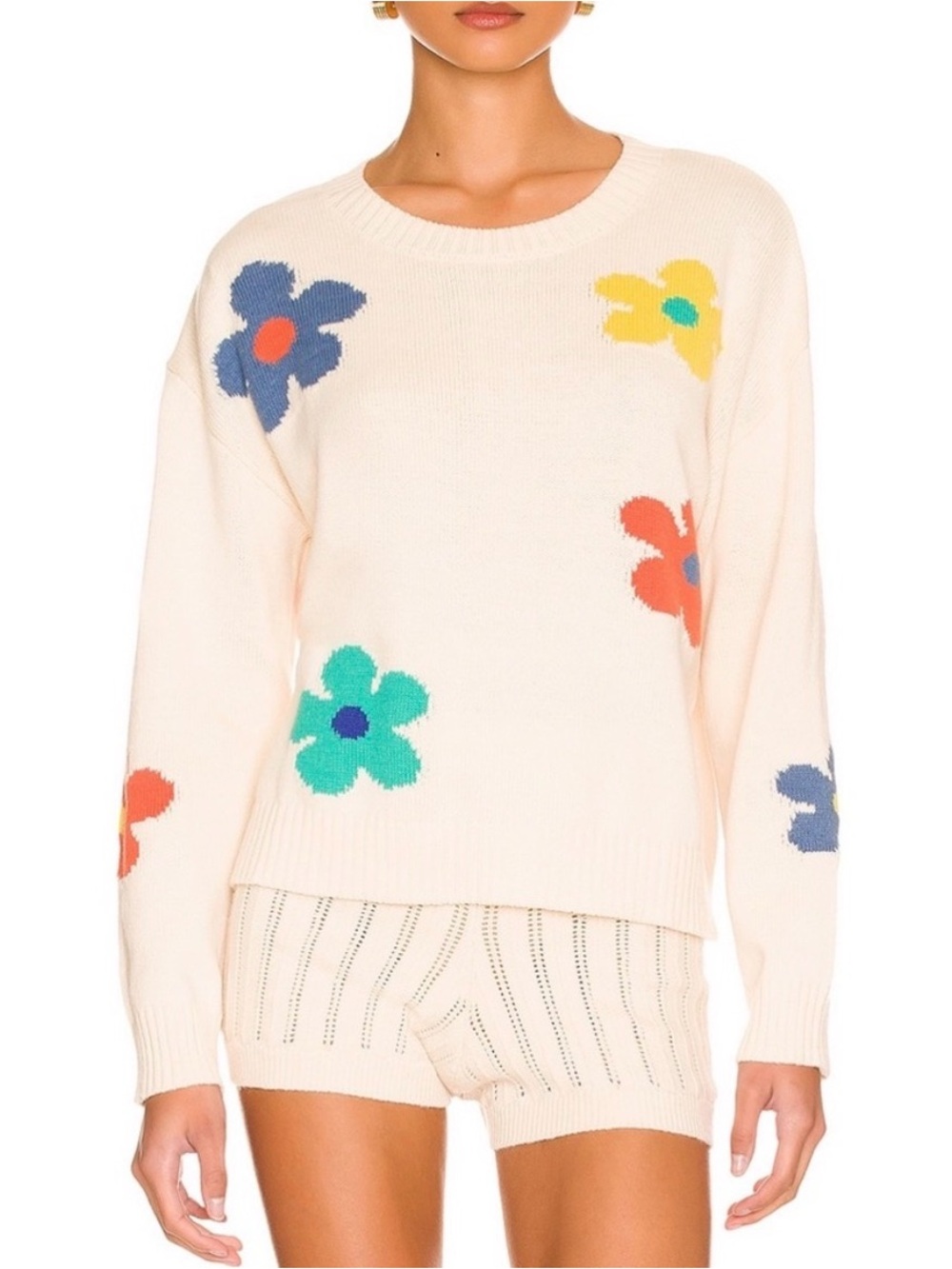 Rails Perci Ivory Daisies Intarsia Knit Pullover Sweater, Medium